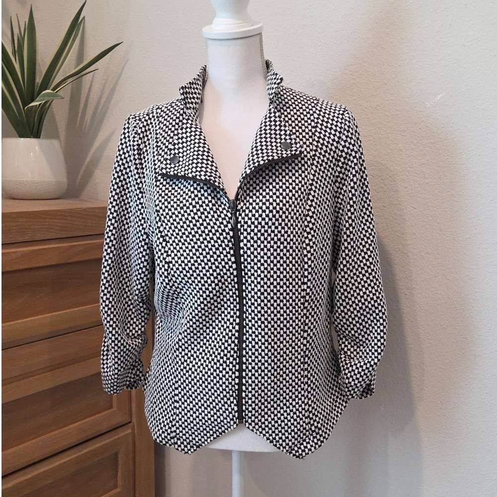 Torrid Moto Jacket Knit Checkered Asymmetrical Zip Black White Professional Sz 1